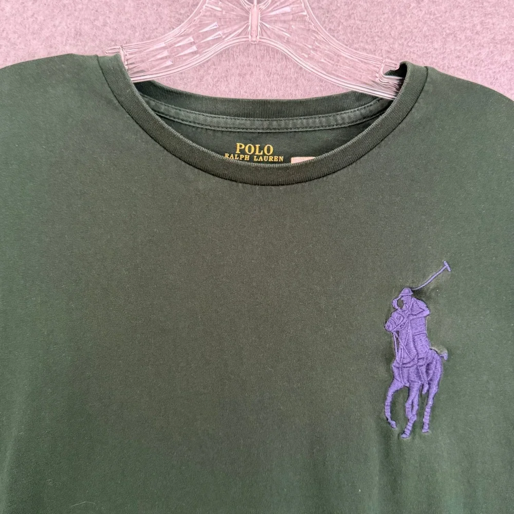 Polo Ralph Lauren T Shirt Men Large Green Big Pony Short Sleeve Crew Neck 3 Logo - Picture 2 of 9